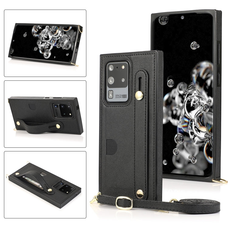 Wrist Strap PU+TPU Shockproof Protective Case with Crossbody Lanyard & Holder & Card Slot, For Samsung Galaxy S20, For Samsung Galaxy S20 Plus, For Samsung Galaxy S20 Ultra