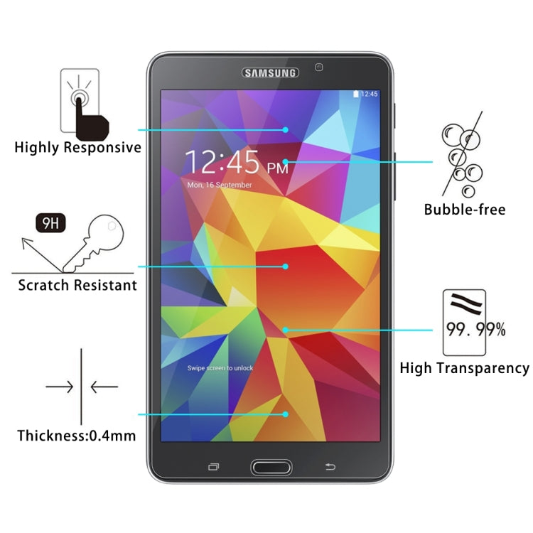 0.4mm 9H+ Surface Hardness 2.5D Explosion-proof Tempered Glass Film for Galaxy Tab 4 7.0 / T230 / T231 / T235, For T230