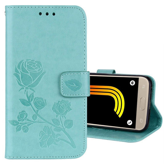 For Galaxy J3 (2017) / J330 (EU Version) Roses Pressed Flower Pattern Horizontal Flip Leather Case with Holder & Card Slots & Wallet