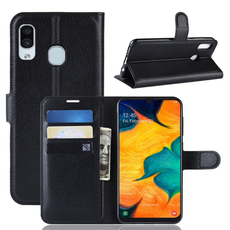 Litchi Texture Horizontal Flip Leather Case for Galaxy A30, with Wallet & Holder & Card Slots, For Galaxy A30