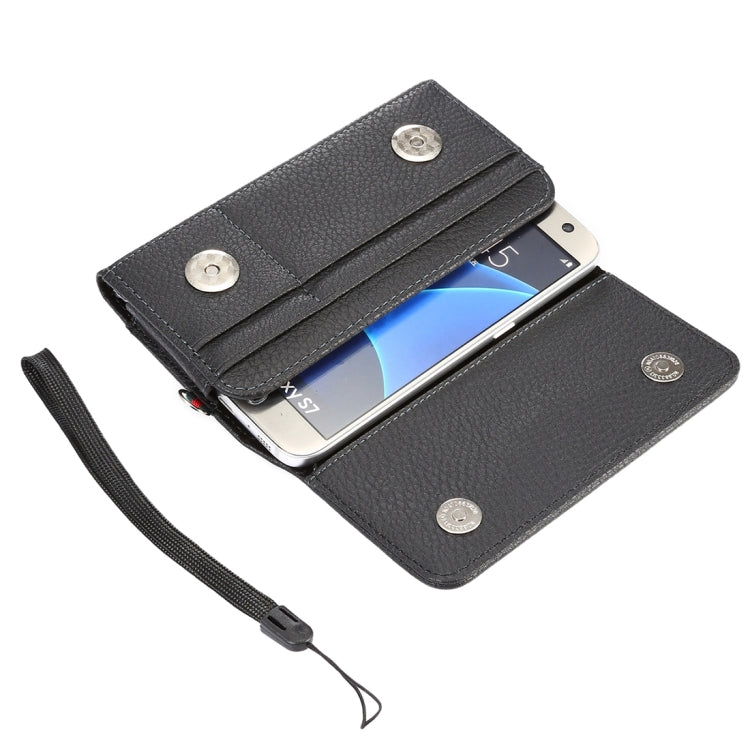 Universal Litchi Texture Vertical Flip Thwartwise PU Leather Case / Waist Bag with Back Splint & Card Slots & 15cm Lanyard for iPhone X  & Galaxy S7 & S6 Edge & S6, Huawei P9 & P9 Lite, Sony Xperia Z5, Xiaomi Redmi 4, Size: 14.6 x 7.8 x 1.8 cm