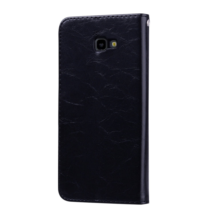 Business Style Oil Wax Texture Horizontal Flip Leather Case for Galaxy J4+, with Holder & Card Slots & Wallet