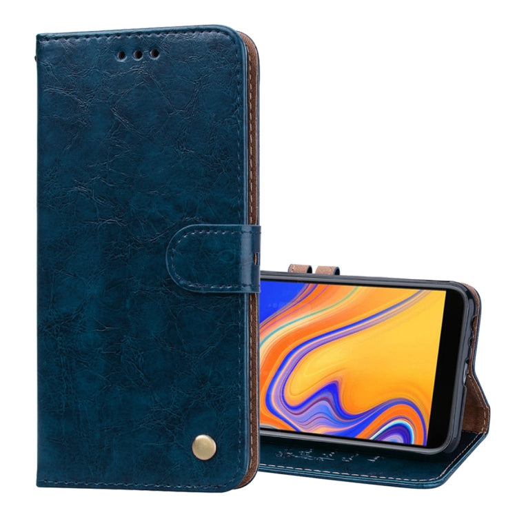 Business Style Oil Wax Texture Horizontal Flip Leather Case for Galaxy J4+, with Holder & Card Slots & Wallet