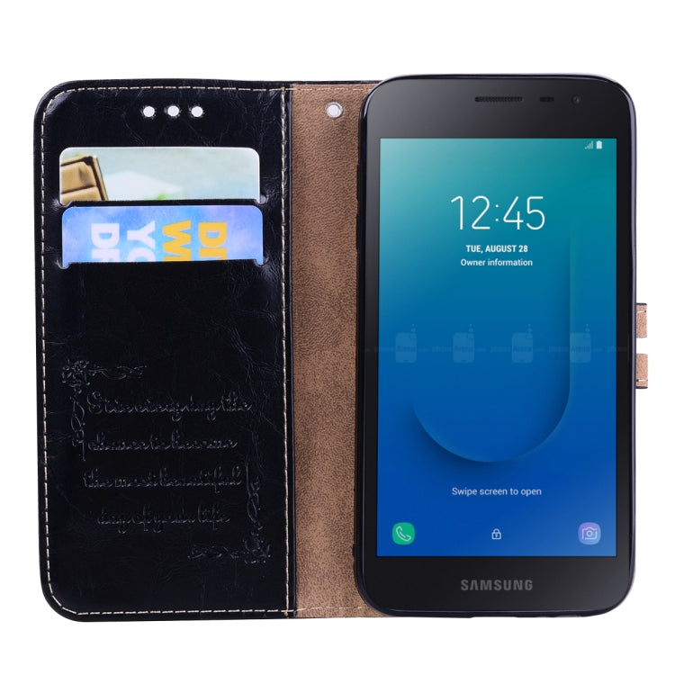 Business Style Oil Wax Texture Horizontal Flip Leather Case for Galaxy J2 Core, with Holder & Card Slots & Wallet