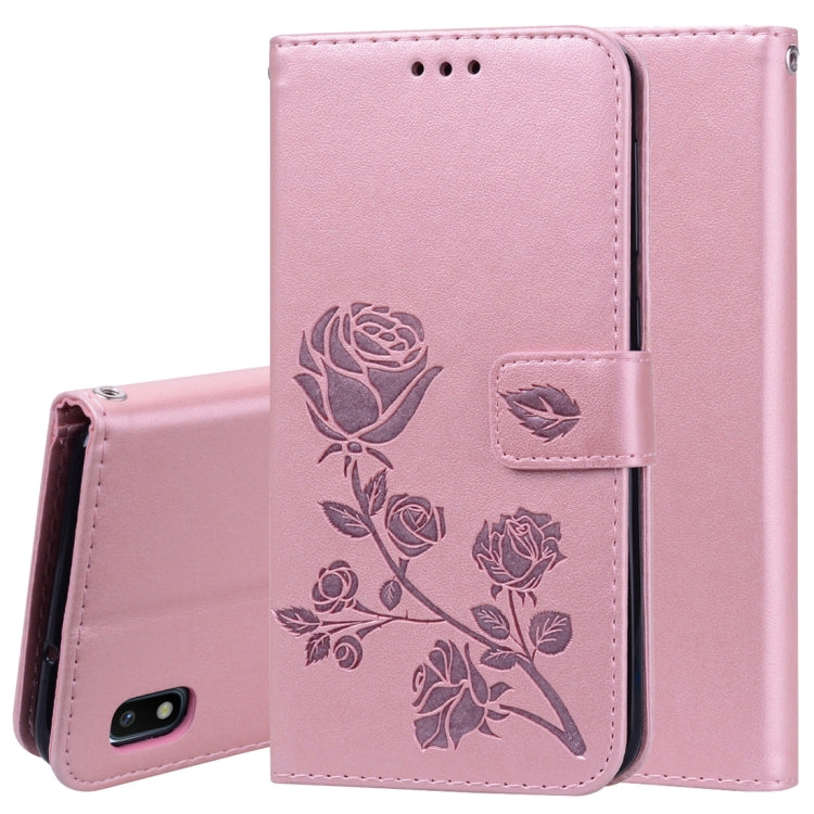 Rose Embossed Horizontal Flip PU Leather Case for Galaxy A10, with Holder & Card Slots & Wallet