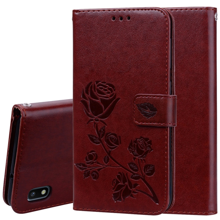 Rose Embossed Horizontal Flip PU Leather Case for Galaxy A10, with Holder & Card Slots & Wallet
