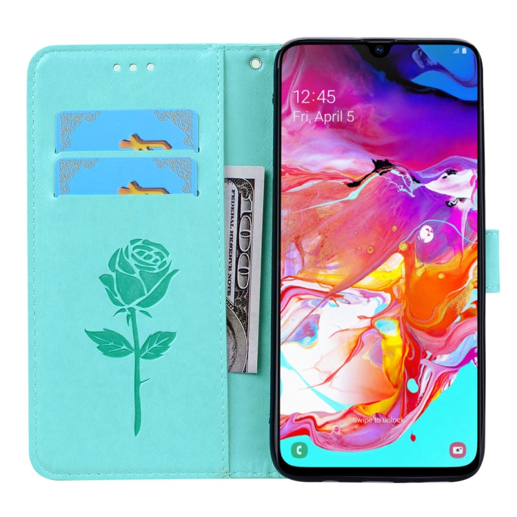 Rose Embossed Horizontal Flip PU Leather Case for Galaxy A70, with Holder & Card Slots & Wallet