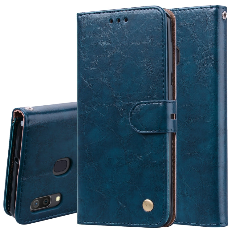 Business Style Oil Wax Texture Horizontal Flip Leather Case for Galaxy A30, with Holder & Card Slots & Wallet