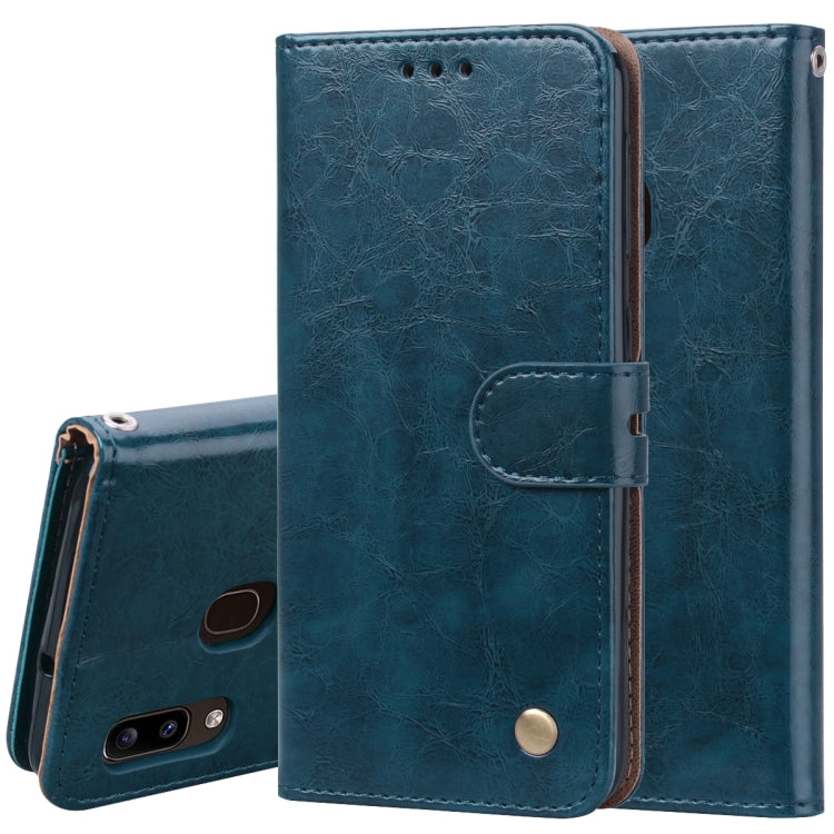 Business Style Oil Wax Texture Horizontal Flip Leather Case for Galaxy A20e, with Holder & Card Slots & Wallet