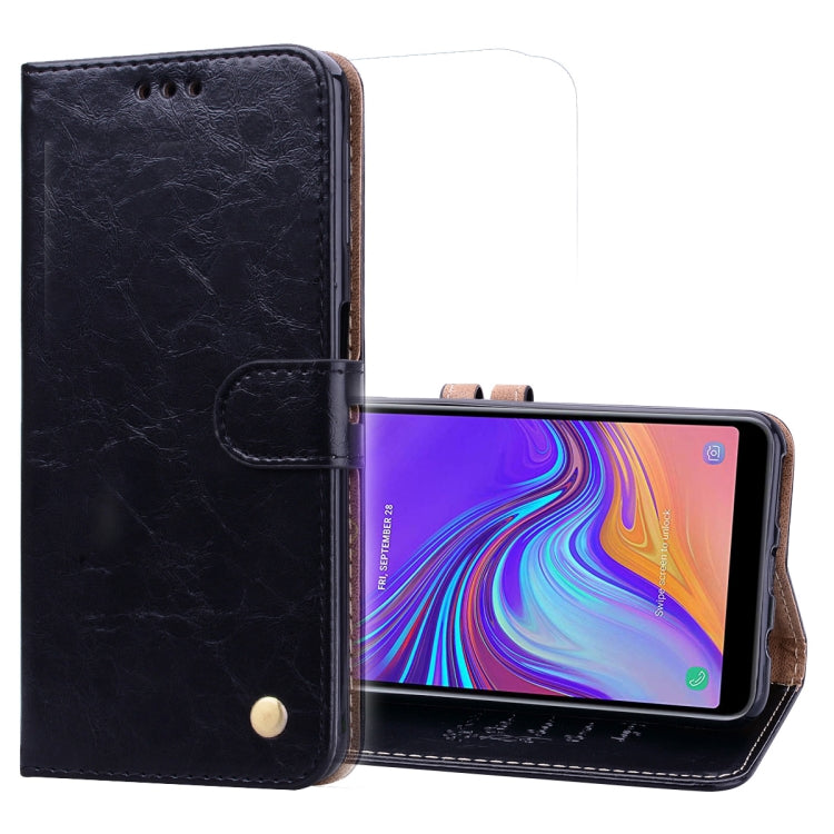 Business Style Oil Wax Texture Horizontal Flip Leather Case for Galaxy A7 (2018), with Holder & Card Slots & Wallet