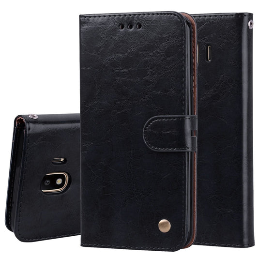 Business Style Oil Wax Texture Horizontal Flip Leather Case for Galaxy J4 (EU Version) (2018), with Holder & Card Slots & Wallet