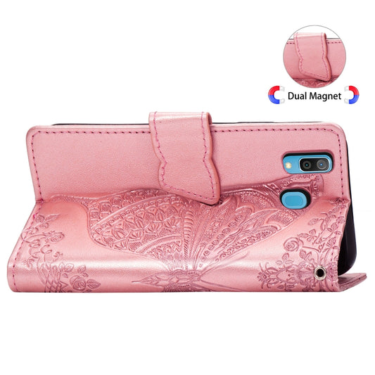 Butterfly Love Flowers Embossing Horizontal Flip Leather Case for Galaxy A40, with Holder & Card Slots & Wallet & Lanyard, For Galaxy A40