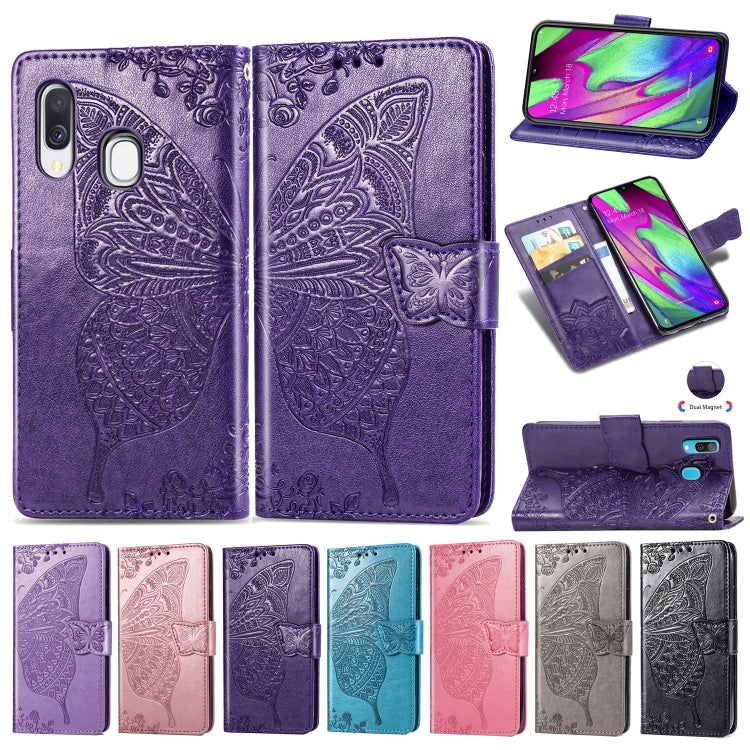 Butterfly Love Flowers Embossing Horizontal Flip Leather Case for Galaxy A40, with Holder & Card Slots & Wallet & Lanyard, For Galaxy A40