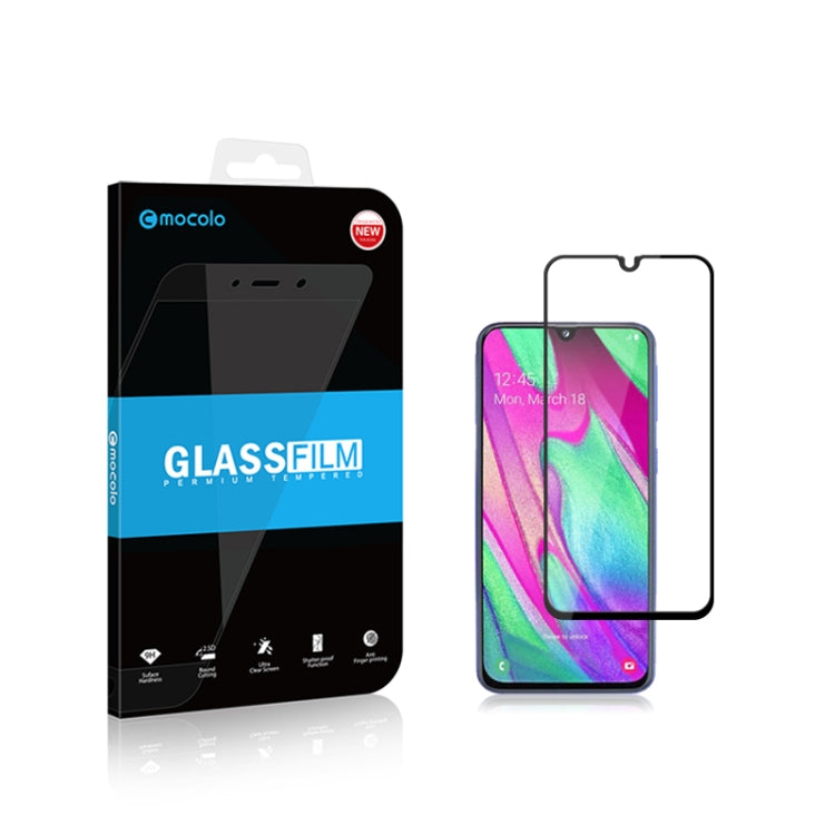 mocolo 0.33mm 9H 2.5D Full Glue Silk Print Tempered Glass Film for Galaxy A40, Support Fingerprint Unlock(Black)
