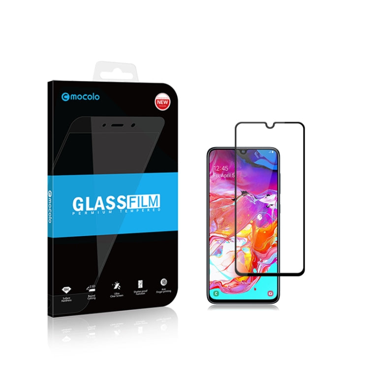 mocolo 0.33mm 9H 2.5D Full Glue Silk Print Tempered Glass Film for Galaxy A70, Support Fingerprint Unlock(Black), For Galaxy A70