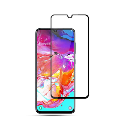10pcs mocolo 0.33mm 9H 2.5D Full Glue Silk Print Tempered Glass Film for Galaxy A70, Support Fingerprint Unlock(Black)