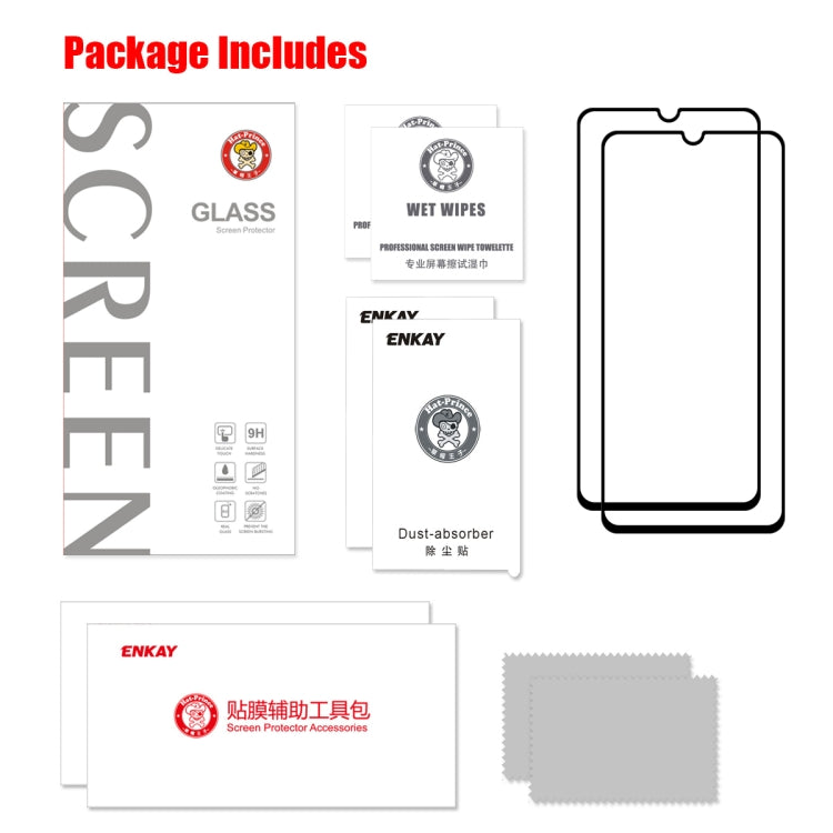 2 PCS ENKAY Hat-prince Full Glue 0.26mm 9H 2.5D Tempered Glass Film for Samsung Galaxy A40