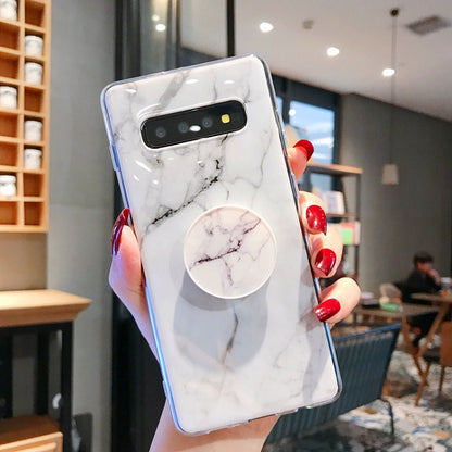 Marble Strip with Bracket TPU Mobile Phone Case for Samsung Galaxy S10E Protection Back Cover