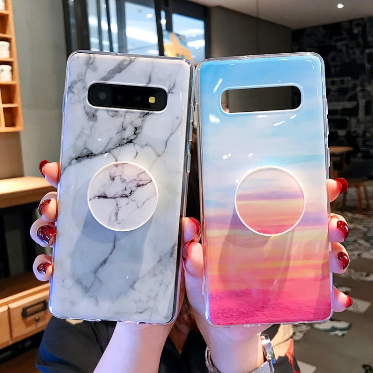 Marble Strip with Bracket TPU Mobile Phone Case for Samsung Galaxy S10 Plus Protection Back Cover