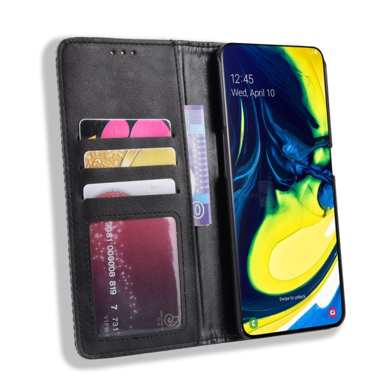 Magnetic Buckle Retro Crazy Horse Texture Horizontal Flip Leather Case for Samsung Galaxy A80(A90)   , with Holder & Card Slots & Photo Frame