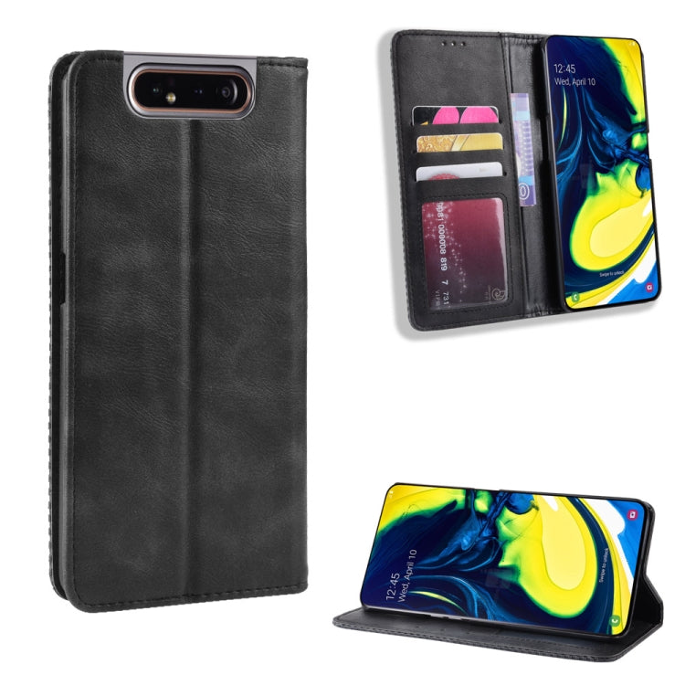 Magnetic Buckle Retro Crazy Horse Texture Horizontal Flip Leather Case for Samsung Galaxy A80(A90)   , with Holder & Card Slots & Photo Frame
