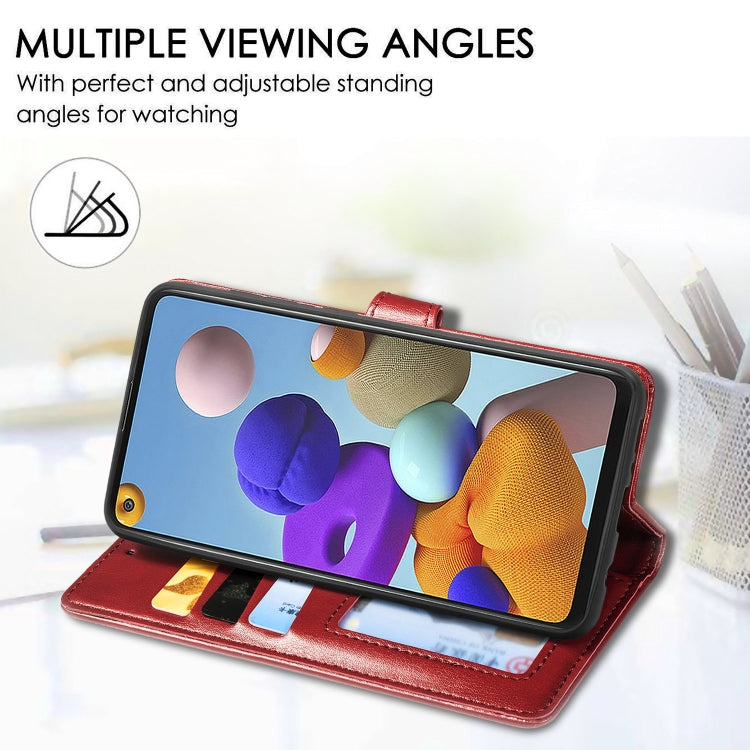 For Samsung Galaxy A21S Retro Solid Color Leather Buckle Phone Case with Lanyard & Photo Frame & Card Slot & Wallet & Stand Function