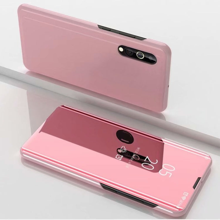 For Samsung Galaxy A01 Plated Mirror Horizontal Flip Leather Case with Holder