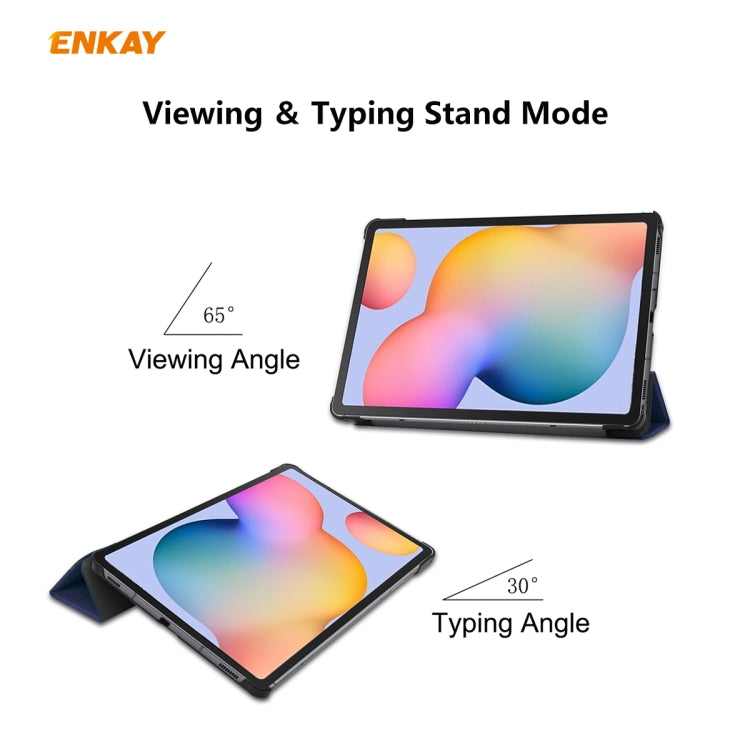 ENKAY ENK-8002 For Samsung Galaxy Tab S6 Lite P610 / P615 PU Leather + Plastic Smart Case with Three-folding Holder