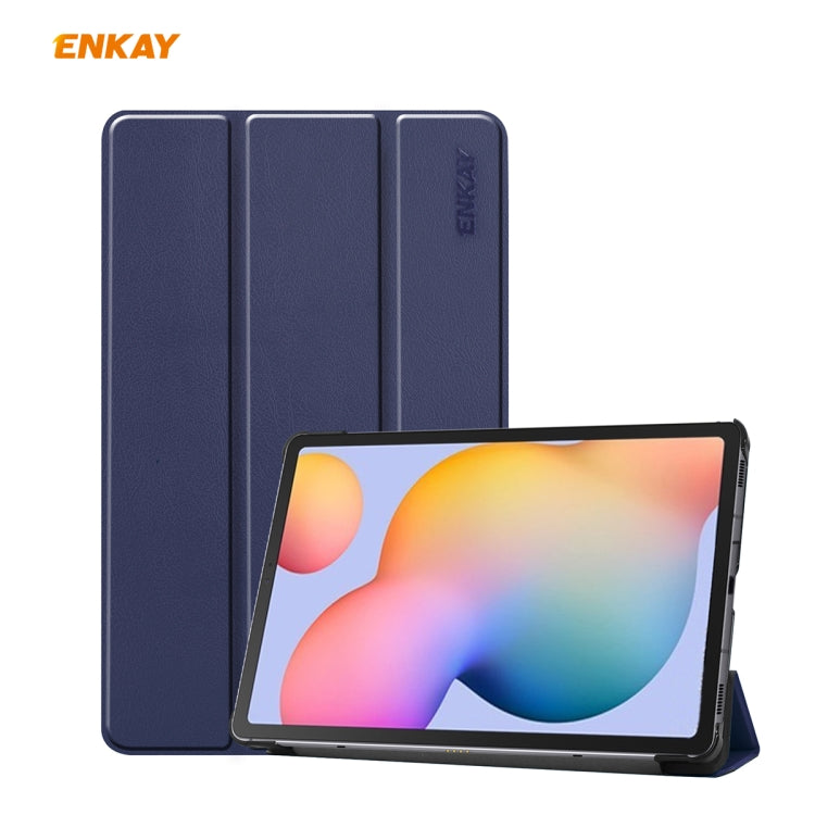 ENKAY ENK-8002 For Samsung Galaxy Tab S6 Lite P610 / P615 PU Leather + Plastic Smart Case with Three-folding Holder