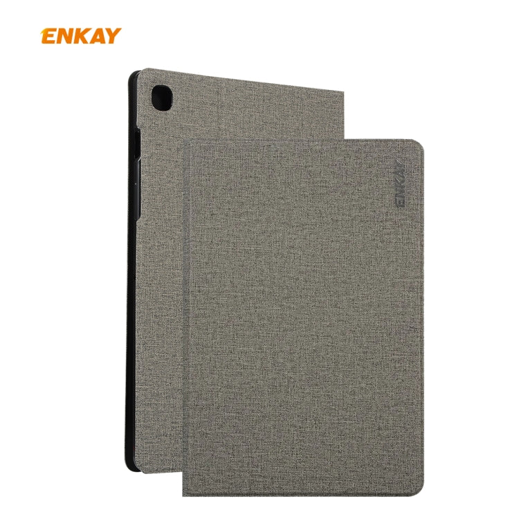 For Samsung Galaxy Tab S6 Lite P610 / P615 ENKAY ENK-8004 Coarse Cloth Pattern PU Leather + TPU Smart Case with Holder