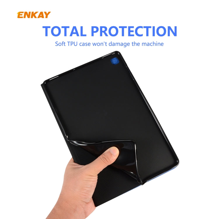 For Samsung Galaxy Tab S6 Lite P610 / P615 ENKAY ENK-8004 Coarse Cloth Pattern PU Leather + TPU Smart Case with Holder