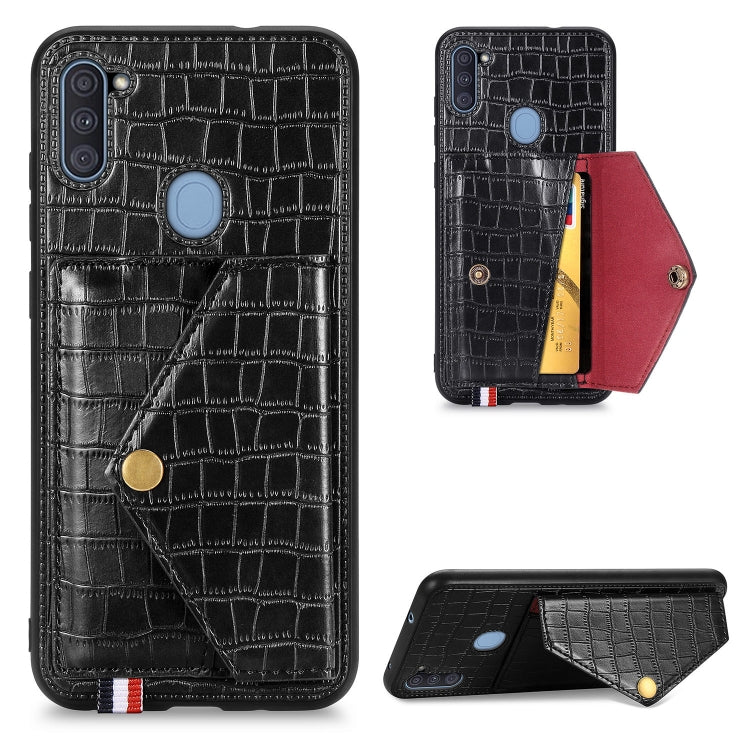 For Samsung Galaxy A11 Crocodile Pattern Envelope Card Package Phone Case With Magnet And Bracket Function