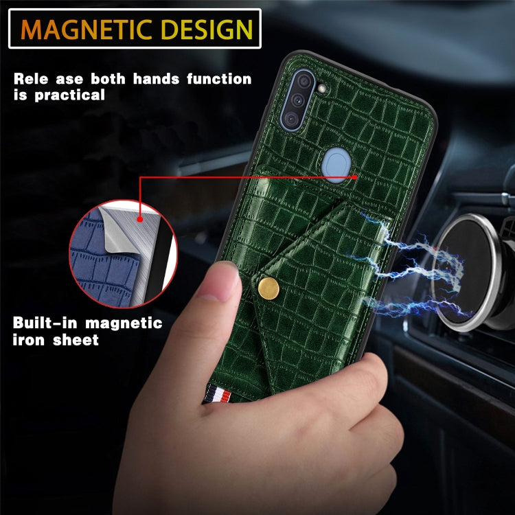 For Samsung Galaxy A11 Crocodile Pattern Envelope Card Package Phone Case With Magnet And Bracket Function