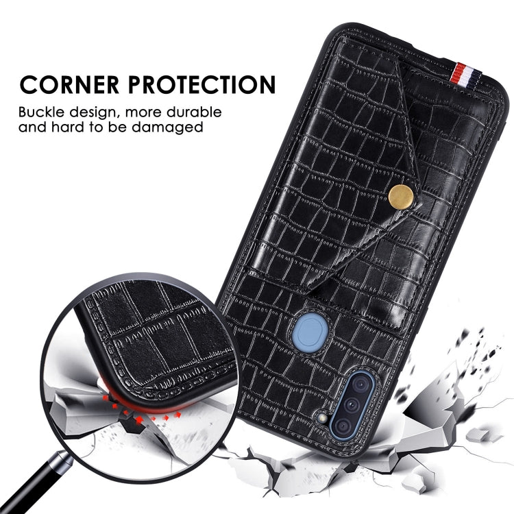 For Samsung Galaxy A11 Crocodile Pattern Envelope Card Package Phone Case With Magnet And Bracket Function