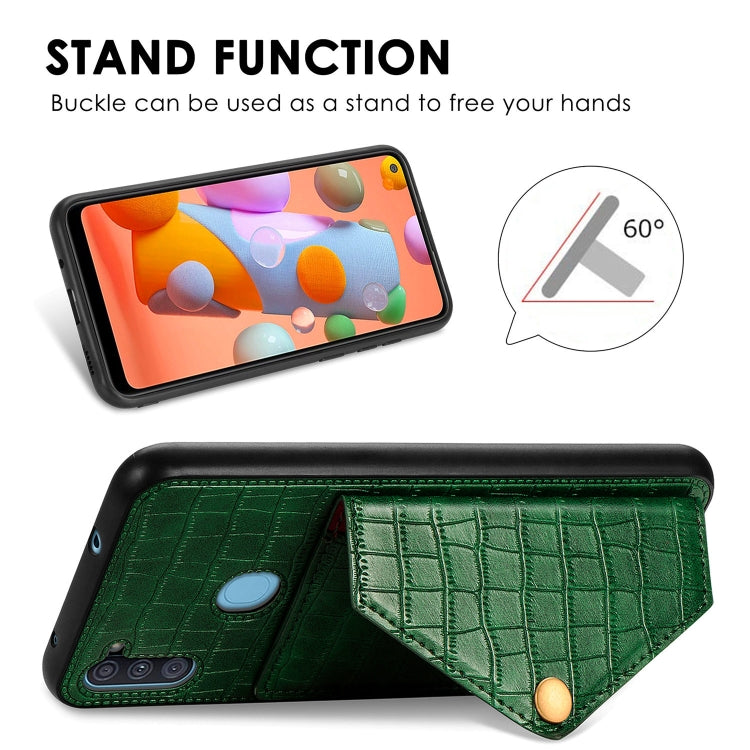 For Samsung Galaxy A11 Crocodile Pattern Envelope Card Package Phone Case With Magnet And Bracket Function