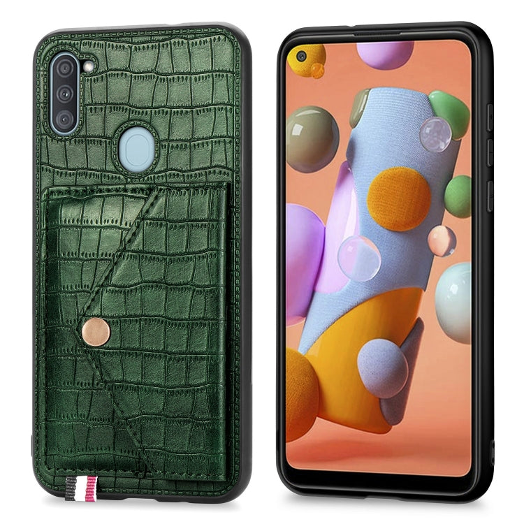 For Samsung Galaxy A11 Crocodile Pattern Envelope Card Package Phone Case With Magnet And Bracket Function