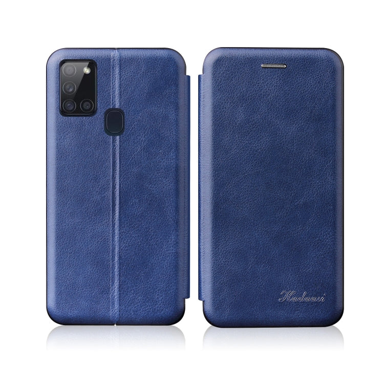 For Galaxy A21S Integrated Electricity Pressing Retro Texture Magnetic TPU+PU Leather Case with Card Slot & Holder