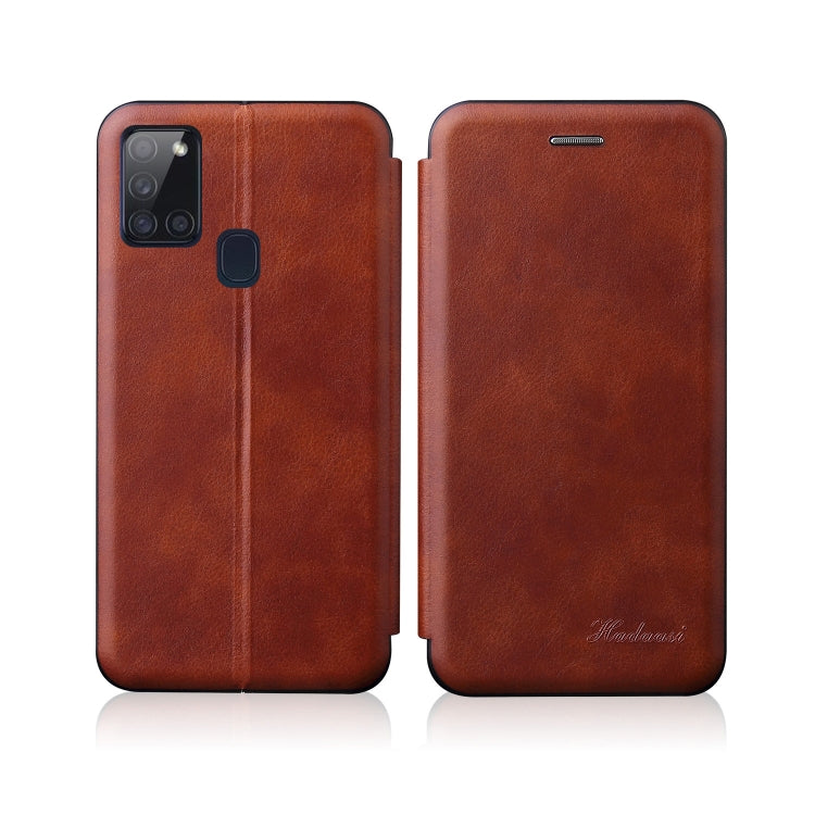 For Galaxy A21S Integrated Electricity Pressing Retro Texture Magnetic TPU+PU Leather Case with Card Slot & Holder