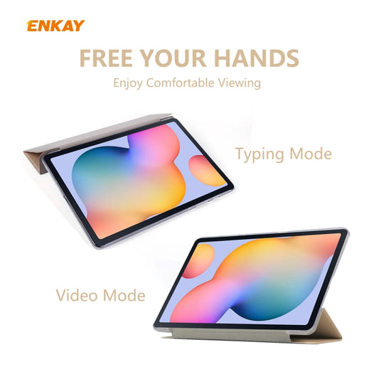 ENKAY ENK-8008 Three Folding Silk Texture PU Leather + PC Smart Case with Holder for Samsung Galaxy Tab S6 Lite P610 / P615