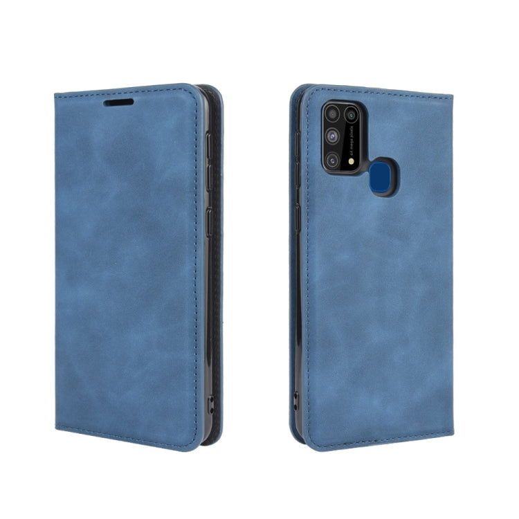For Samsung Galaxy M31 Retro-skin Business Magnetic Suction Leather Case with Holder & Card Slots & Wallet