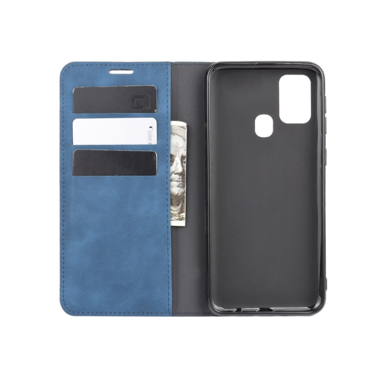 For Samsung Galaxy M31 Retro-skin Business Magnetic Suction Leather Case with Holder & Card Slots & Wallet