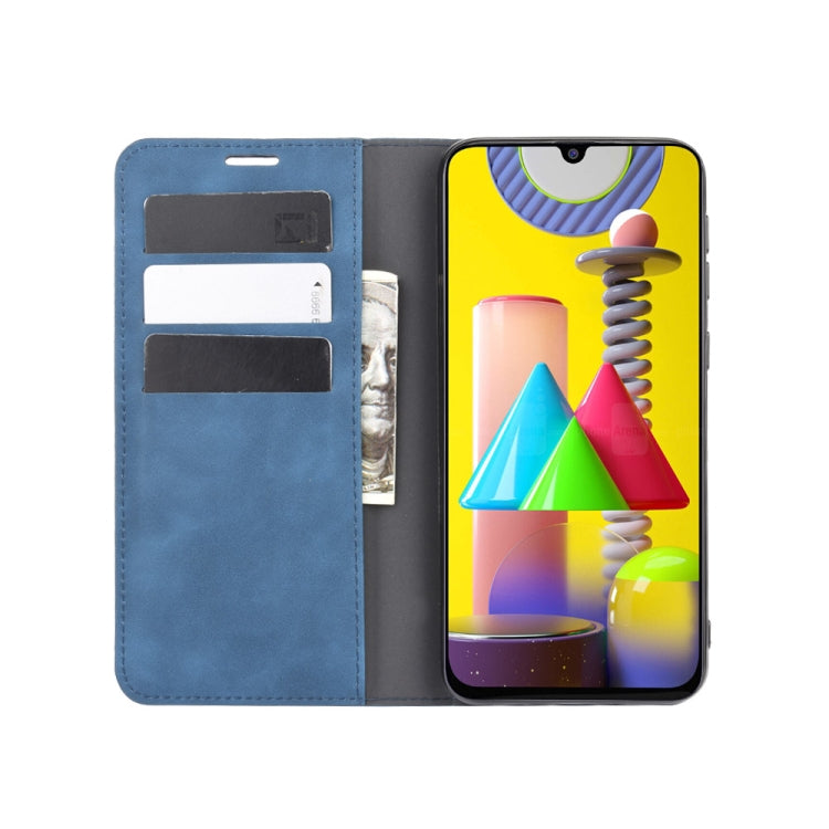 For Samsung Galaxy M31 Retro-skin Business Magnetic Suction Leather Case with Holder & Card Slots & Wallet