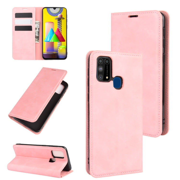 For Samsung Galaxy M31 Retro-skin Business Magnetic Suction Leather Case with Holder & Card Slots & Wallet