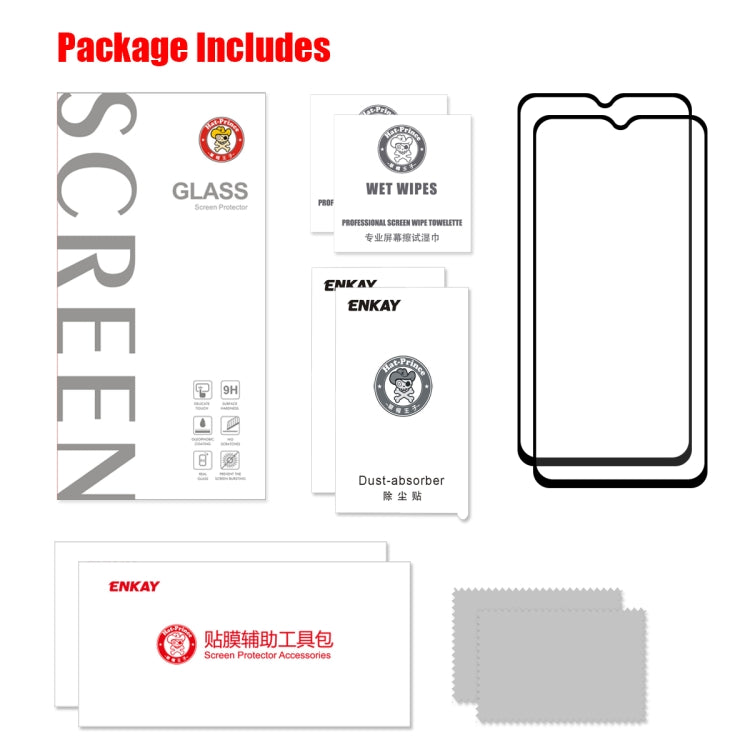 2 PCS ENKAY Hat-prince Full Glue 0.26mm 9H 2.5D Tempered Glass Film for