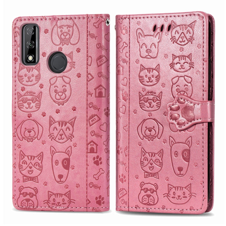 Cute Cat and Dog Embossed Horizontal Flip Leather Case with Holder & Card Slots & Wallet & Cartoon Clasp & Lanyard