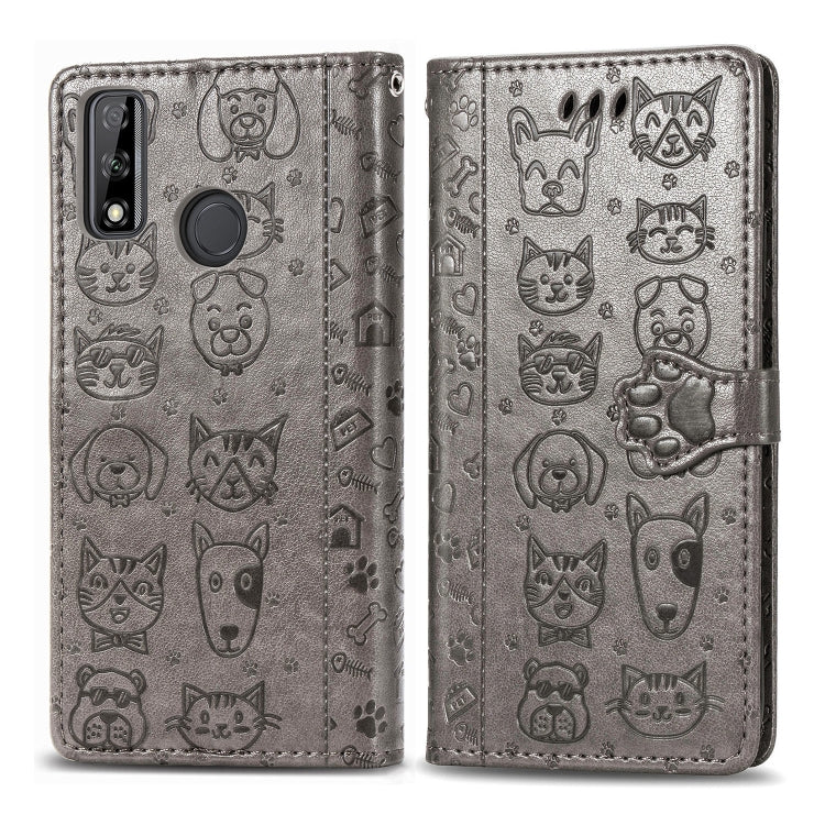 Cute Cat and Dog Embossed Horizontal Flip Leather Case with Holder & Card Slots & Wallet & Cartoon Clasp & Lanyard