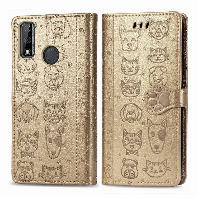 Cute Cat and Dog Embossed Horizontal Flip Leather Case with Holder & Card Slots & Wallet & Cartoon Clasp & Lanyard