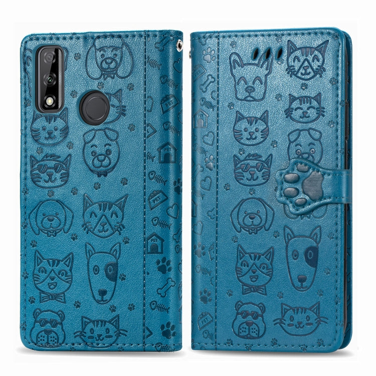 Cute Cat and Dog Embossed Horizontal Flip Leather Case with Holder & Card Slots & Wallet & Cartoon Clasp & Lanyard