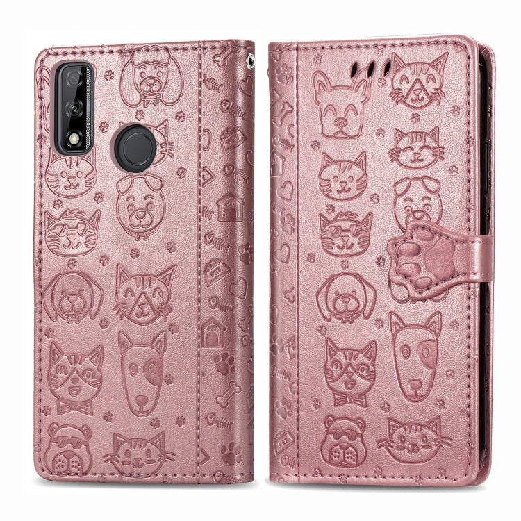 Cute Cat and Dog Embossed Horizontal Flip Leather Case with Holder & Card Slots & Wallet & Cartoon Clasp & Lanyard