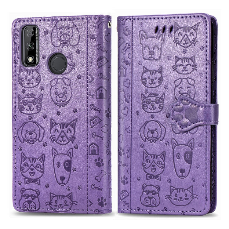 Cute Cat and Dog Embossed Horizontal Flip Leather Case with Holder & Card Slots & Wallet & Cartoon Clasp & Lanyard
